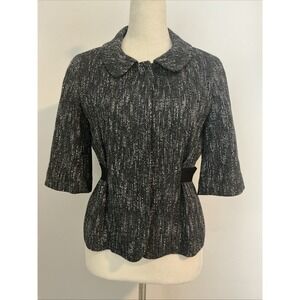 Talbots Black White Tweed Snap Button Tie-Front 3/4 Sleeve‎ Women's Blazer 6P